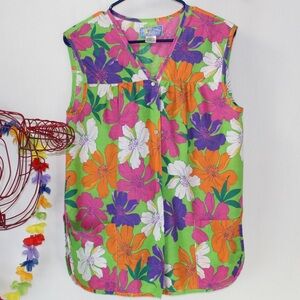 Vintage Moon Dance Size Medium Floral Art Smock 60s groovy flower power print